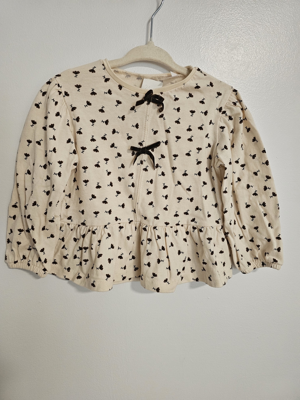🧸2/20$ Zara Cream Peplum Top Blouse Floral Print and Bows Size 18M Girl